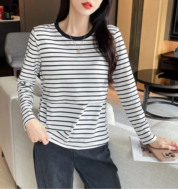 Cotton Striped Nursing Tee