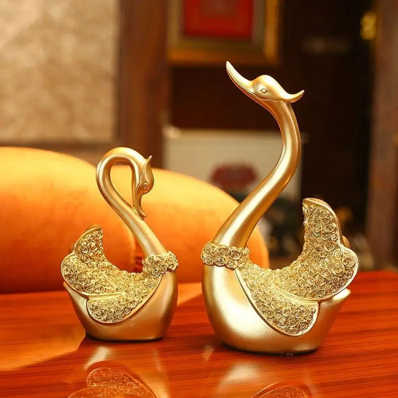 The Grace Pair - Geometric Swan Sculpture Set in Modern Resin