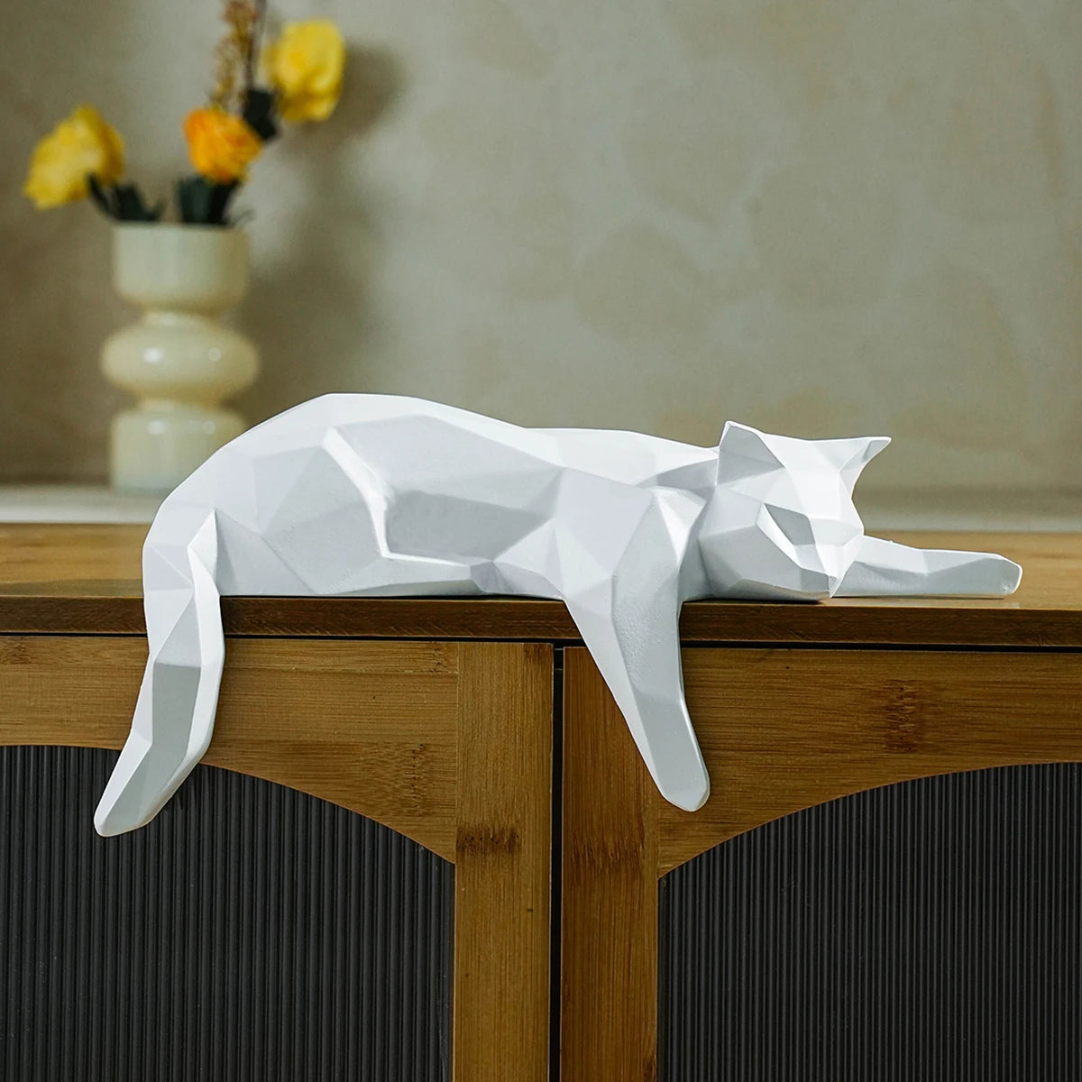 Felidae - Geometric Cat Sculpture in Modern Resin