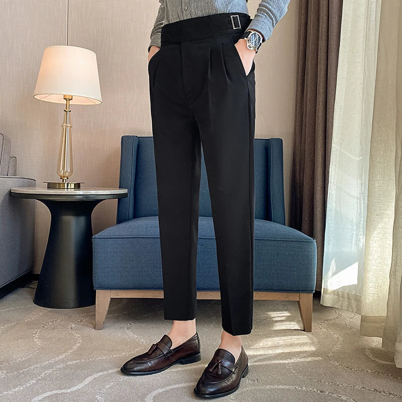 Savile Row Pantalons pleits cun alta vita