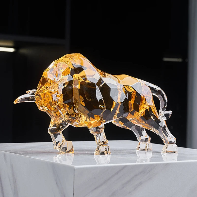 FACETED CRYSTAL BULL SCULPTURE