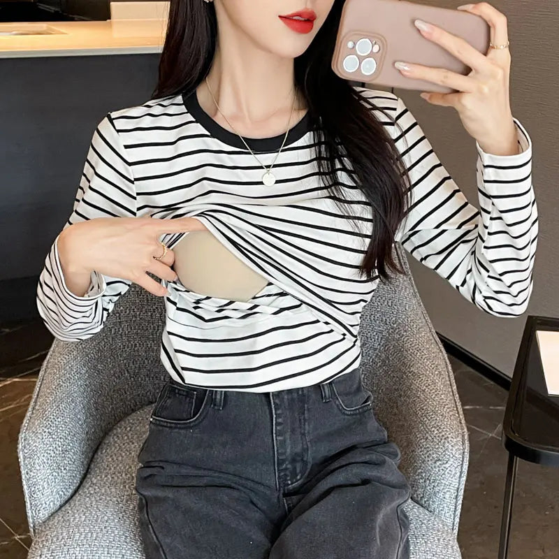 Cotton Striped Nursing Tee
