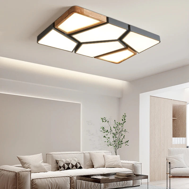 Geometra - Nordic Style Geometric Ceiling Light with Wood Finish