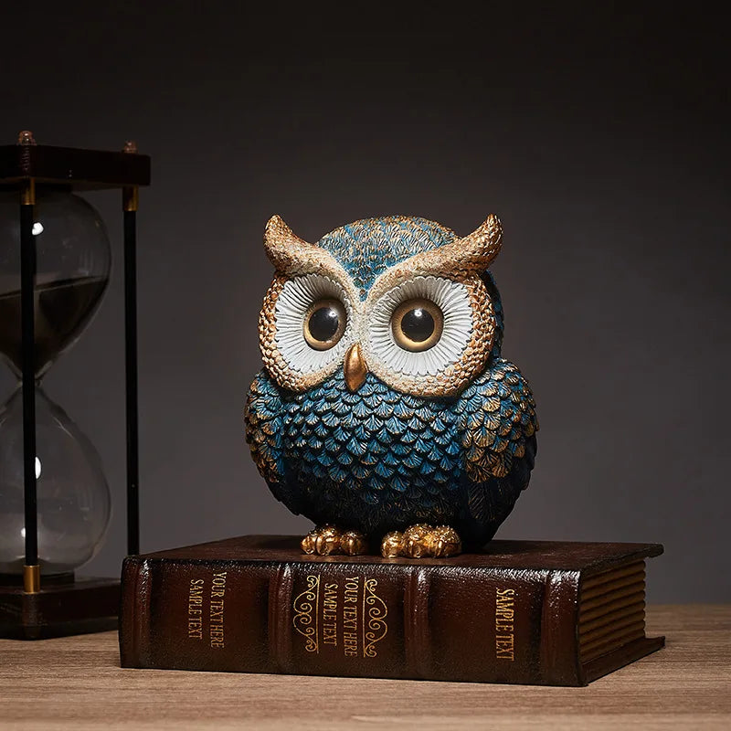 Rotund Owl Figurine – Deep Teal and Antique Gold
