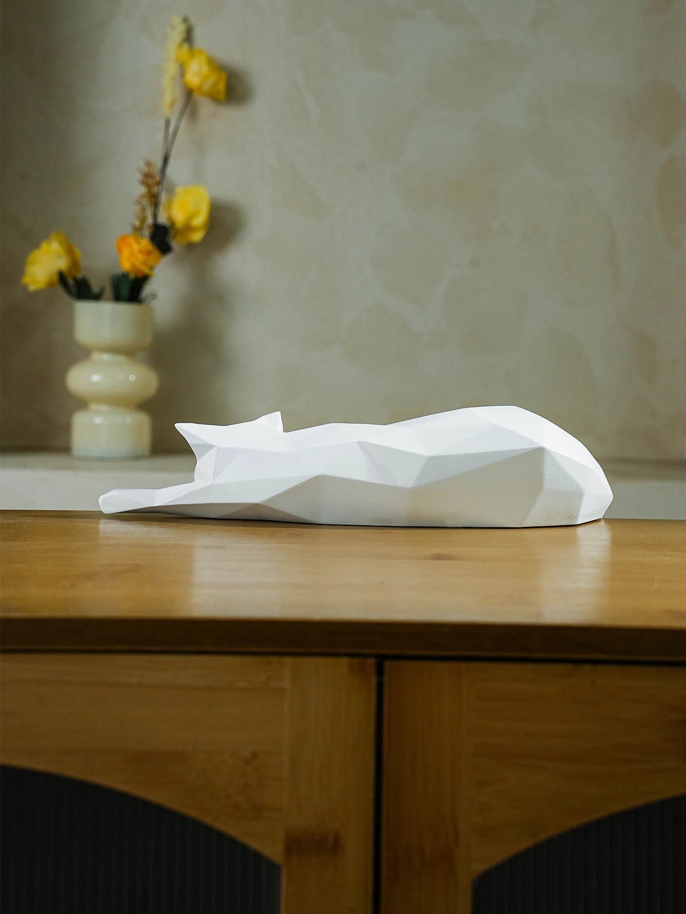 Felidae - Geometric Cat Sculpture in Modern Resin