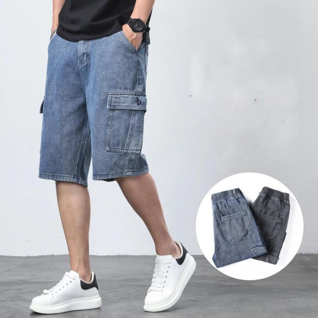 Shorts da denim cun stretch relaxà