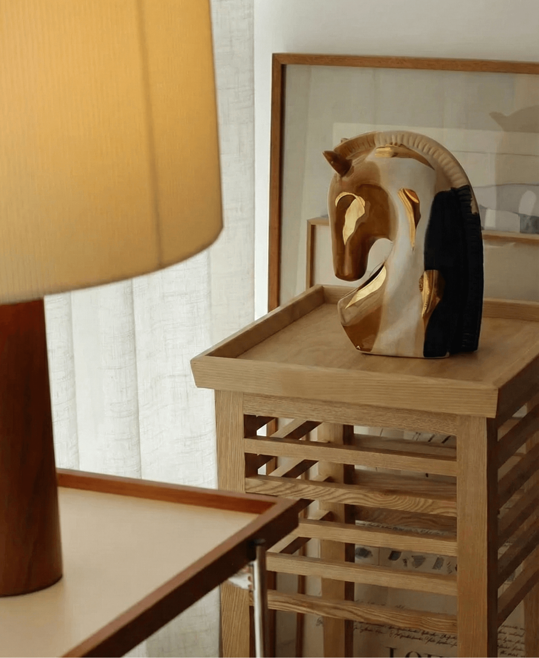 Tricolor Elegance - Abstract Ceramic Horse Sculpture