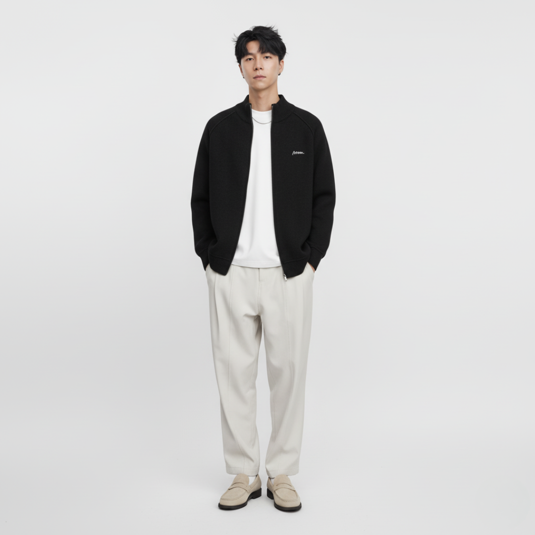 Collar Knitted Zipper Cardigan