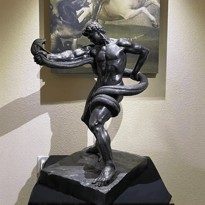 THE WRESTLER | Greek Warrior and Serpent Bronze Sculpture