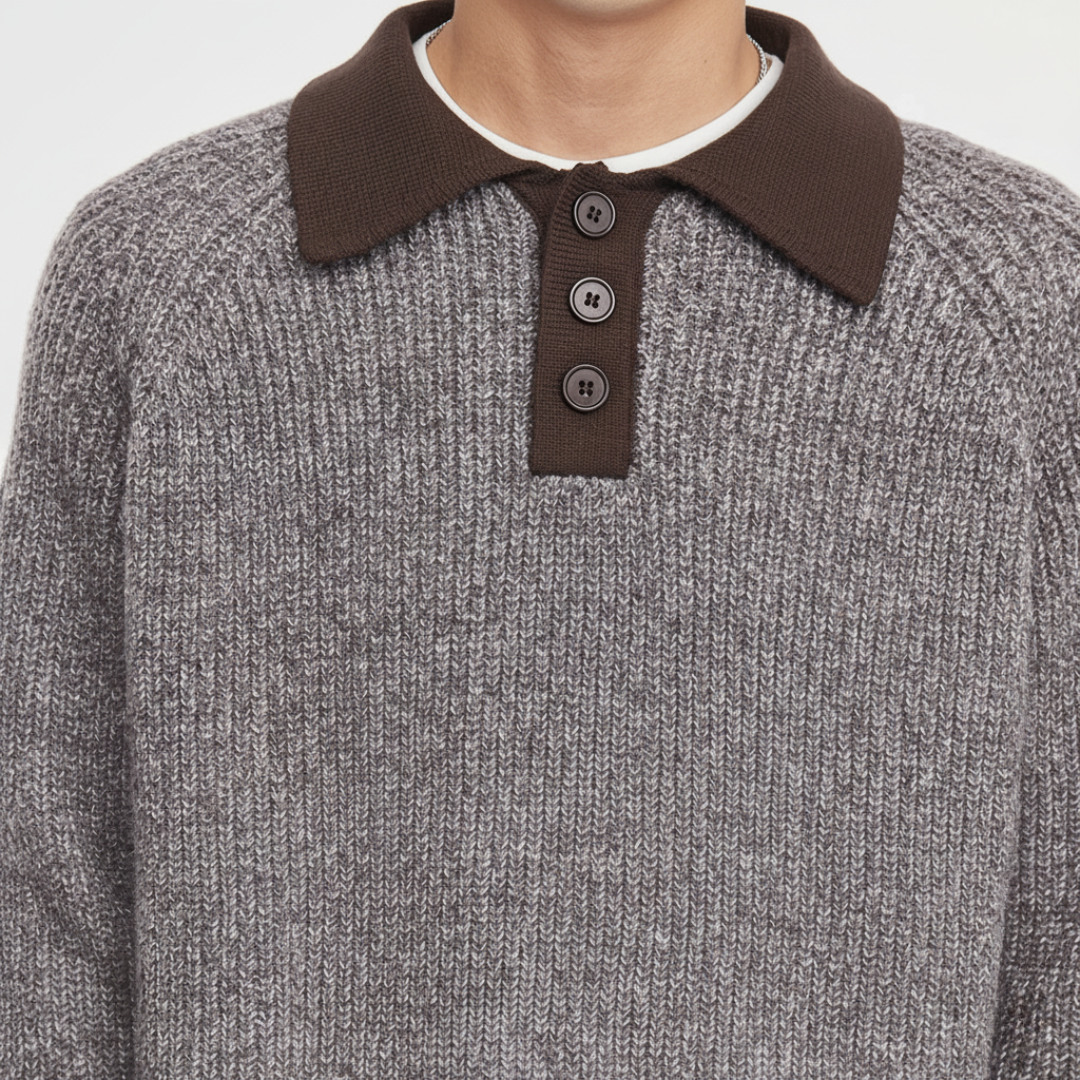 Retro Henley Collar Sweater