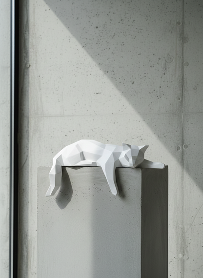 Felidae - Geometric Cat Sculpture in Modern Resin