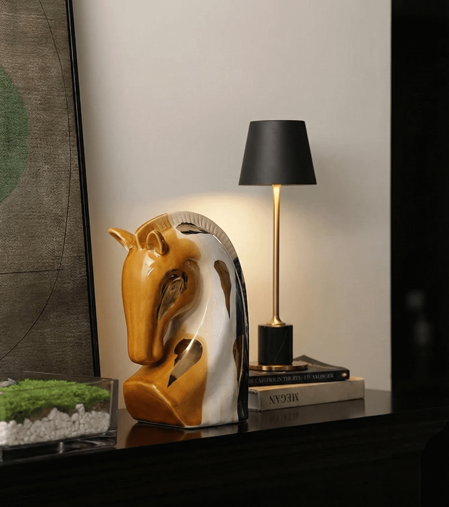 Tricolor Elegance - Abstract Ceramic Horse Sculpture