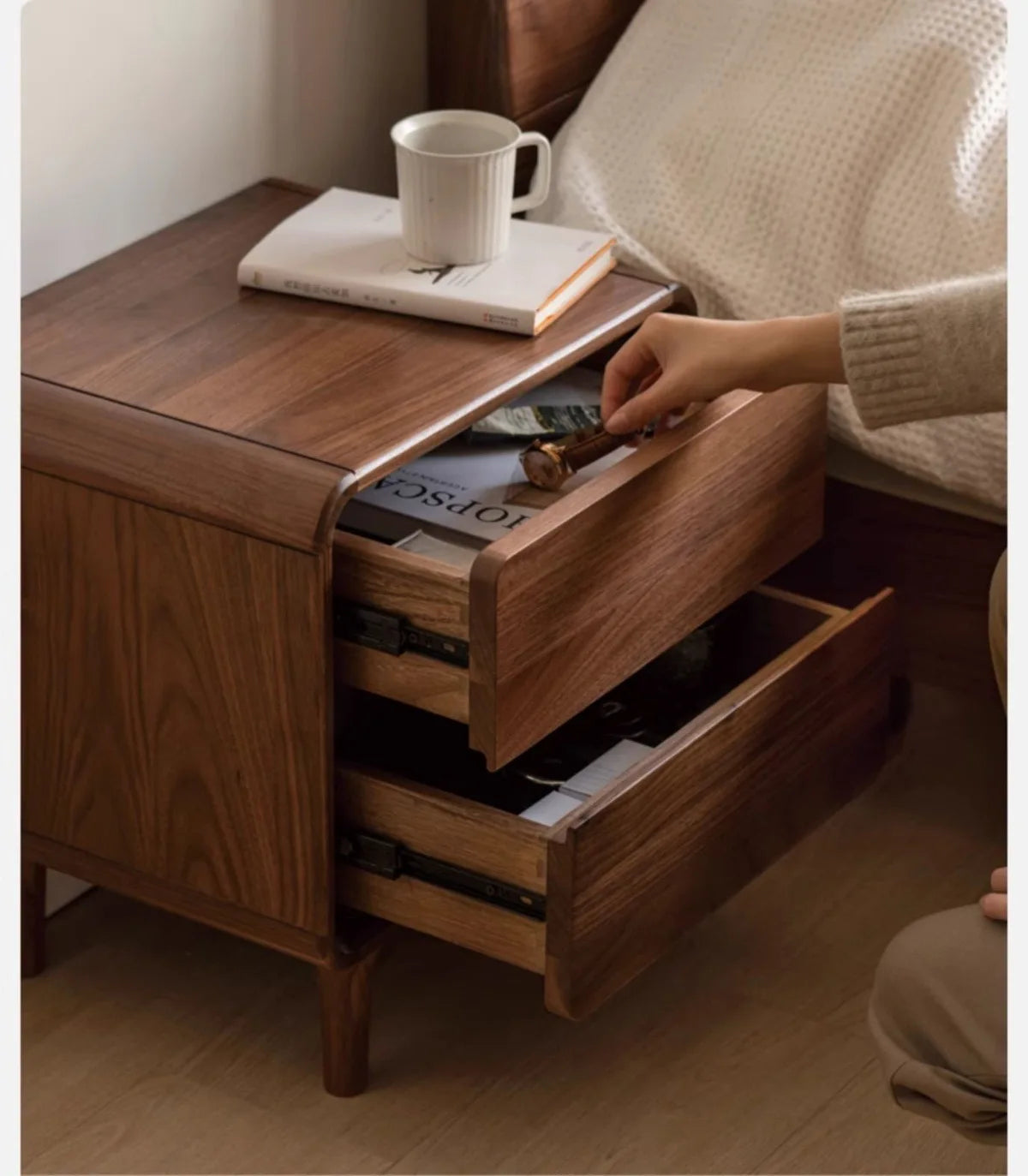 Nordic Walnut - Two-Drawer Nightstand in Solid Walnut