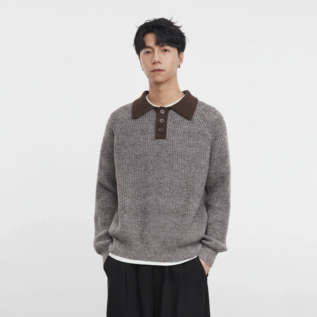 Retro Henley Collar Sweater