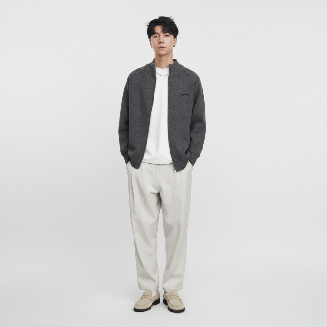 Collar Knitted Zipper Cardigan