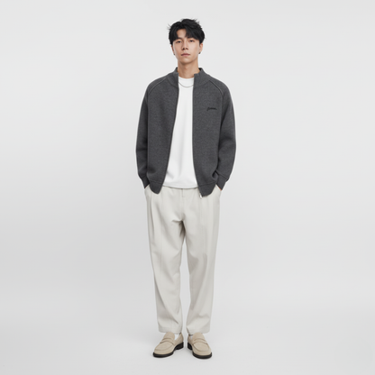 Collar Knitted Zipper Cardigan