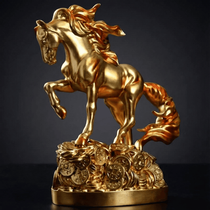 GALLOPING HORSE WITH TREASURE COINS | 14-Inch Brass Feng Shui Sculpture