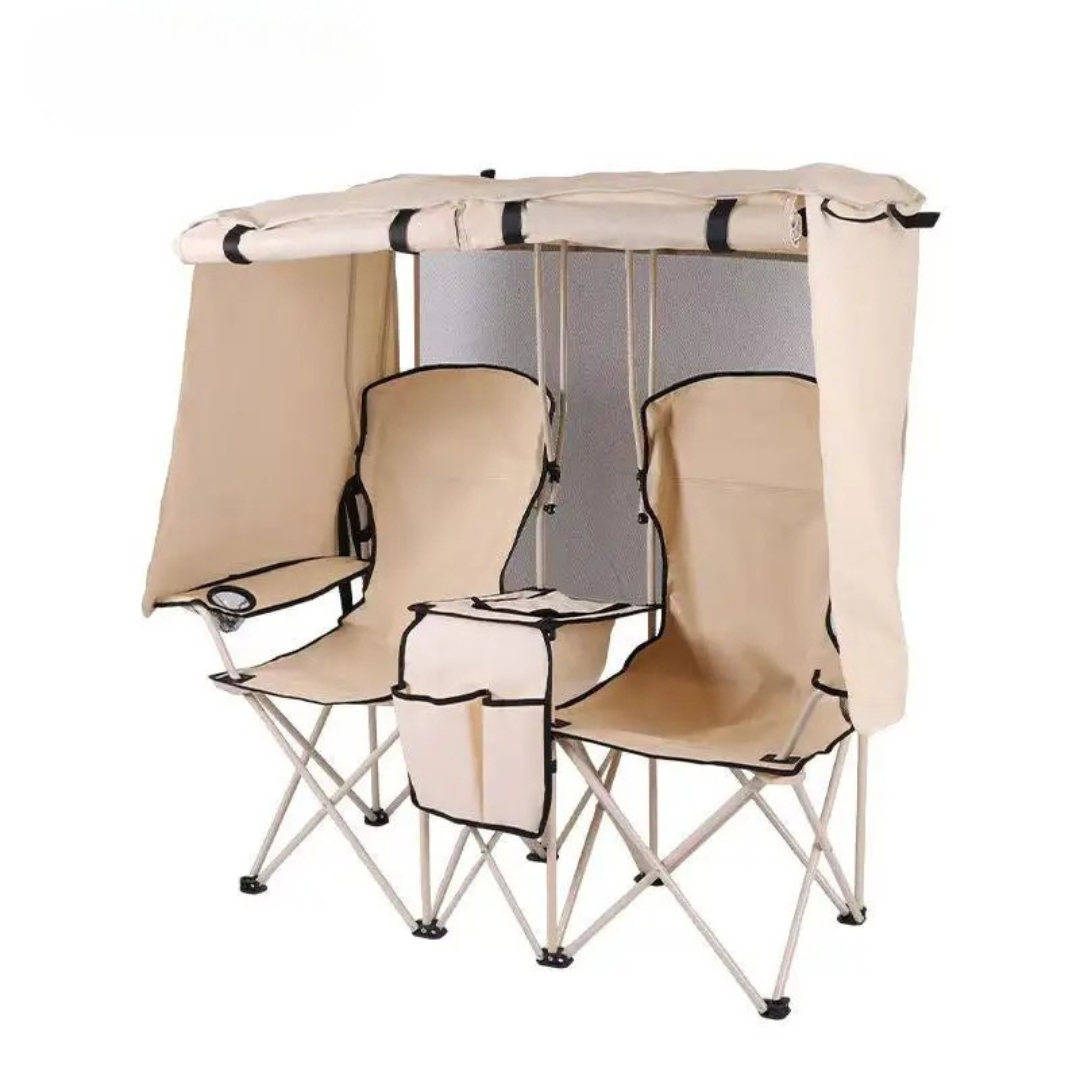 Heavy-Duty Double Folding Camping Chair with Integrated Canopy