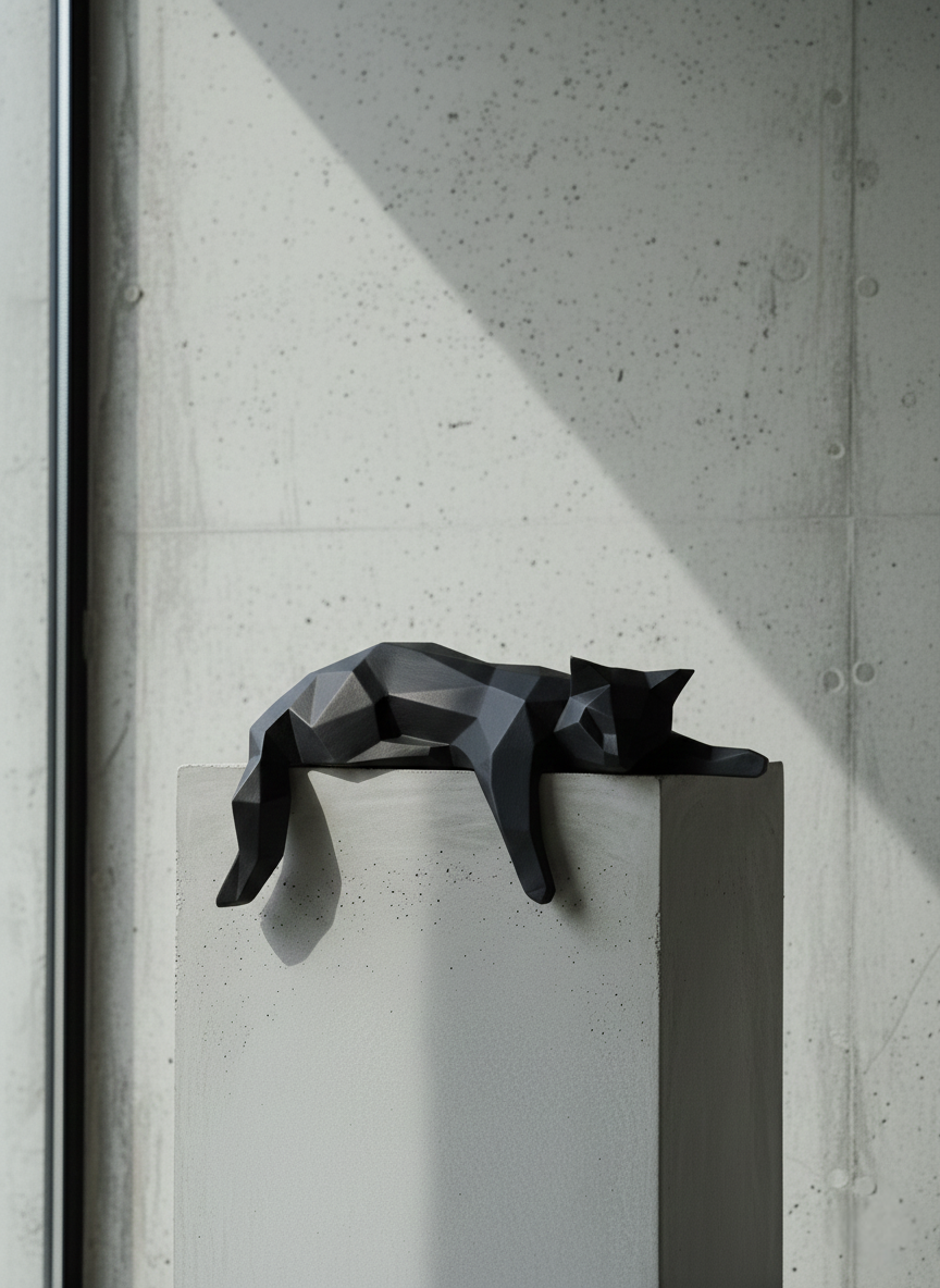 Felidae - Geometric Cat Sculpture in Modern Resin