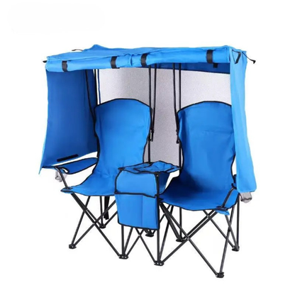 Heavy-Duty Double Folding Camping Chair with Integrated Canopy