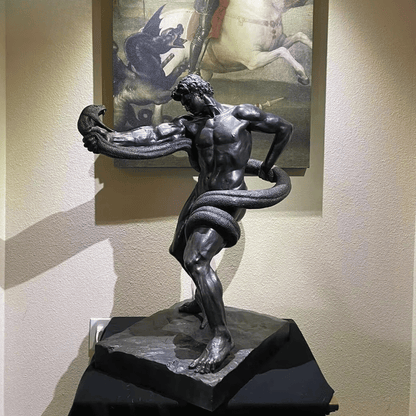 THE WRESTLER | Greek Warrior and Serpent Bronze Sculpture