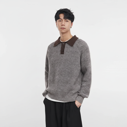 Retro Henley Collar Sweater