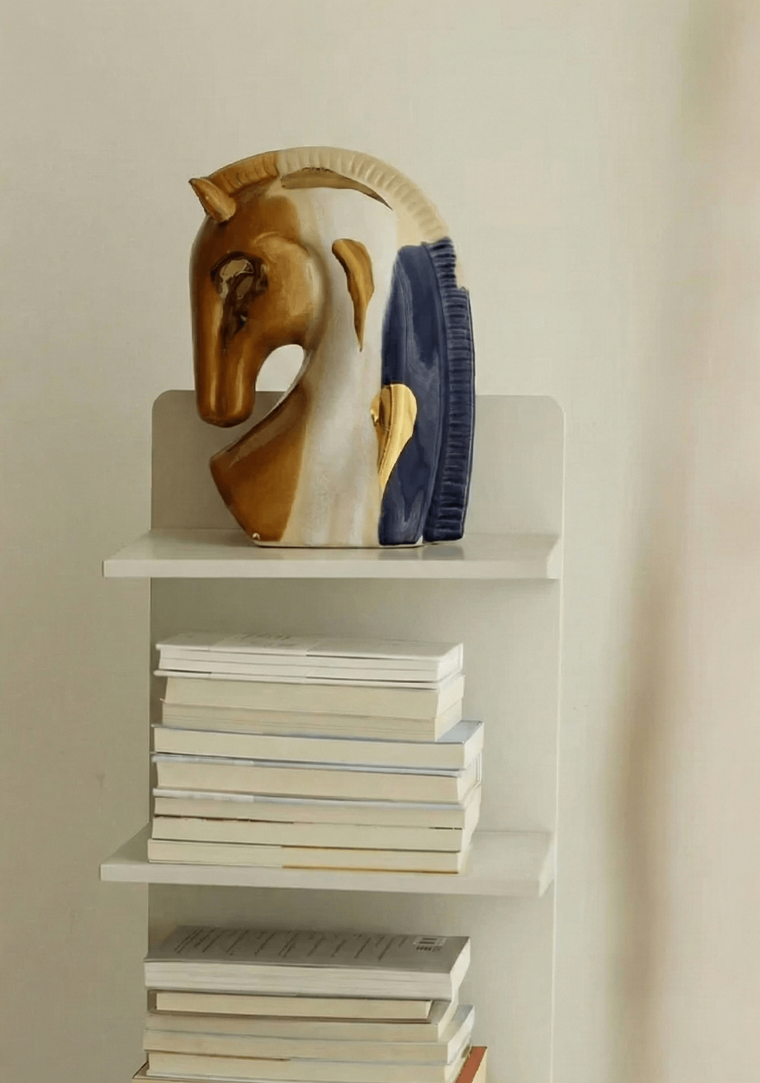 Tricolor Elegance - Abstract Ceramic Horse Sculpture