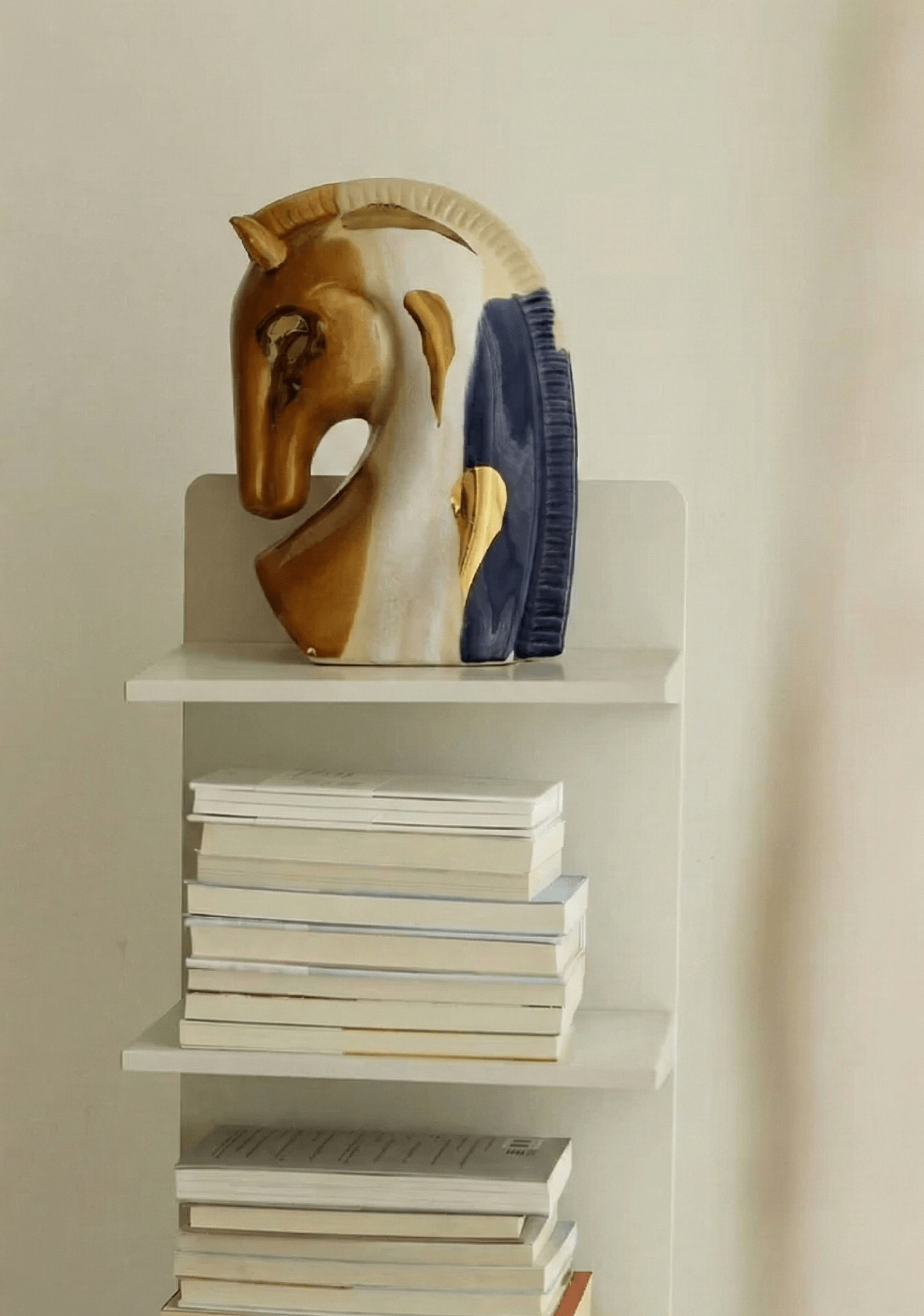 Tricolor Elegance - Abstract Ceramic Horse Sculpture