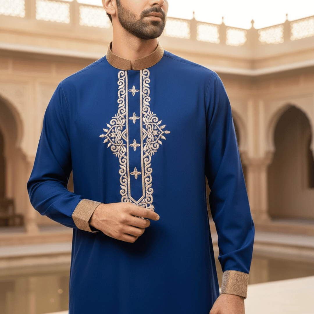 Moseles Men’s Embroidered Jubba Thobe – Long Sleeve