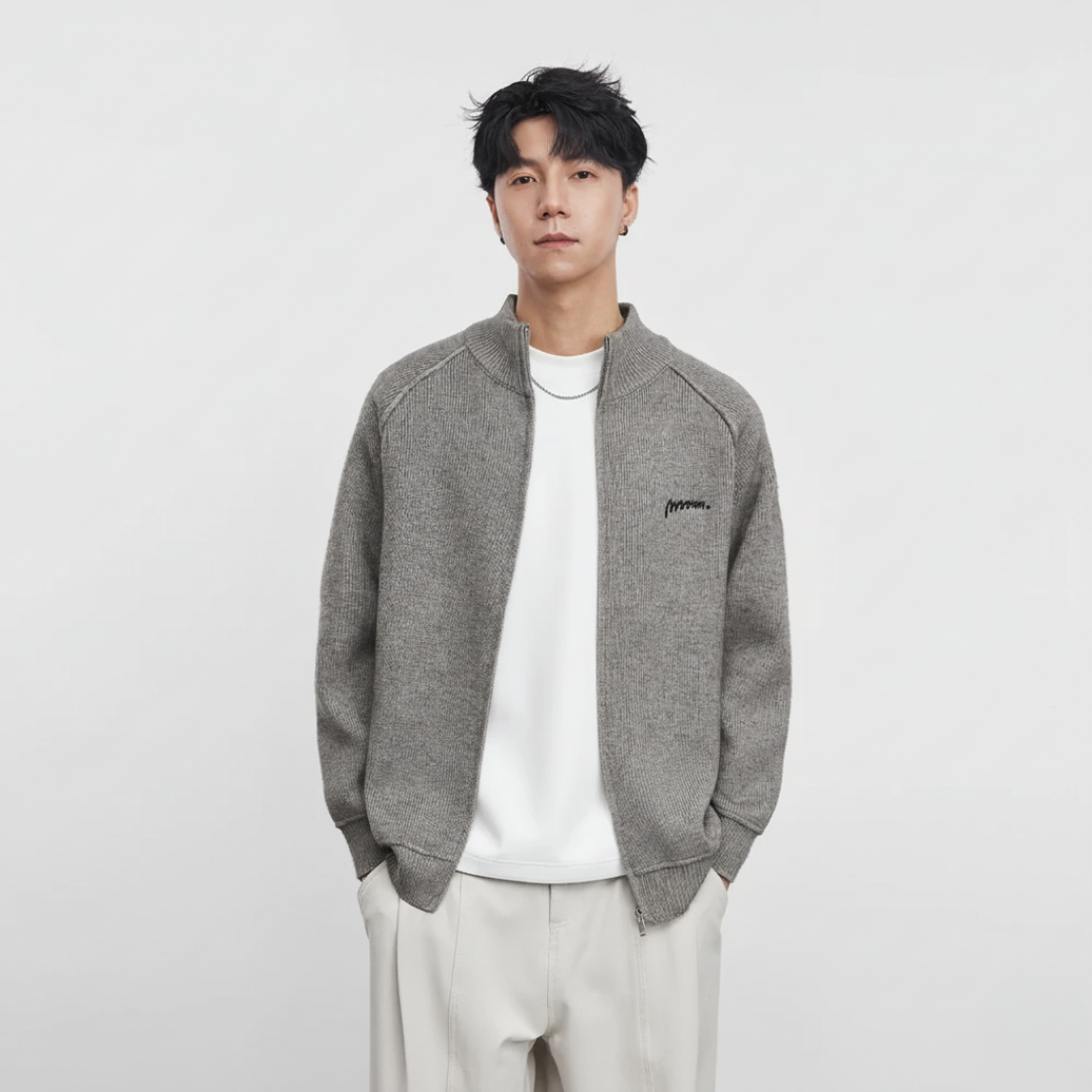 Collar Knitted Zipper Cardigan