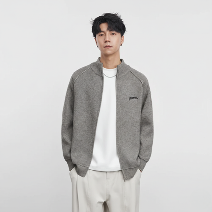 Collar Knitted Zipper Cardigan