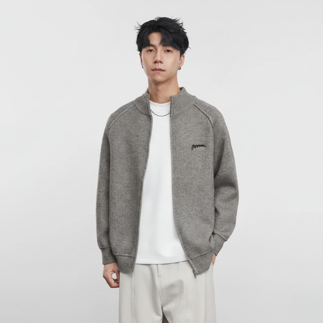 Collar Knitted Zipper Cardigan