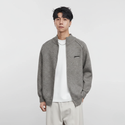 Collar Knitted Zipper Cardigan