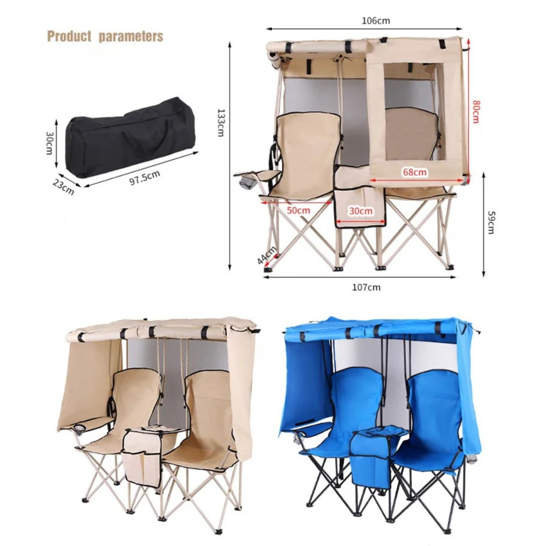 Heavy-Duty Double Folding Camping Chair with Integrated Canopy