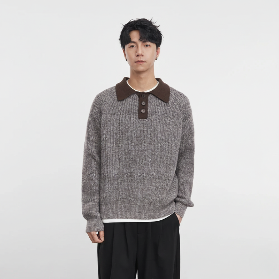 Retro Henley Collar Sweater