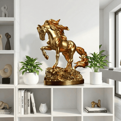 GALLOPING HORSE WITH TREASURE COINS | 14-Inch Brass Feng Shui Sculpture