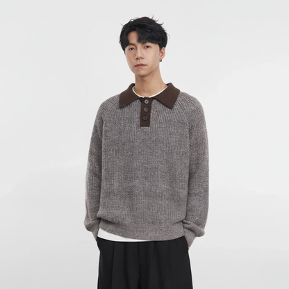 Retro Henley Collar Sweater