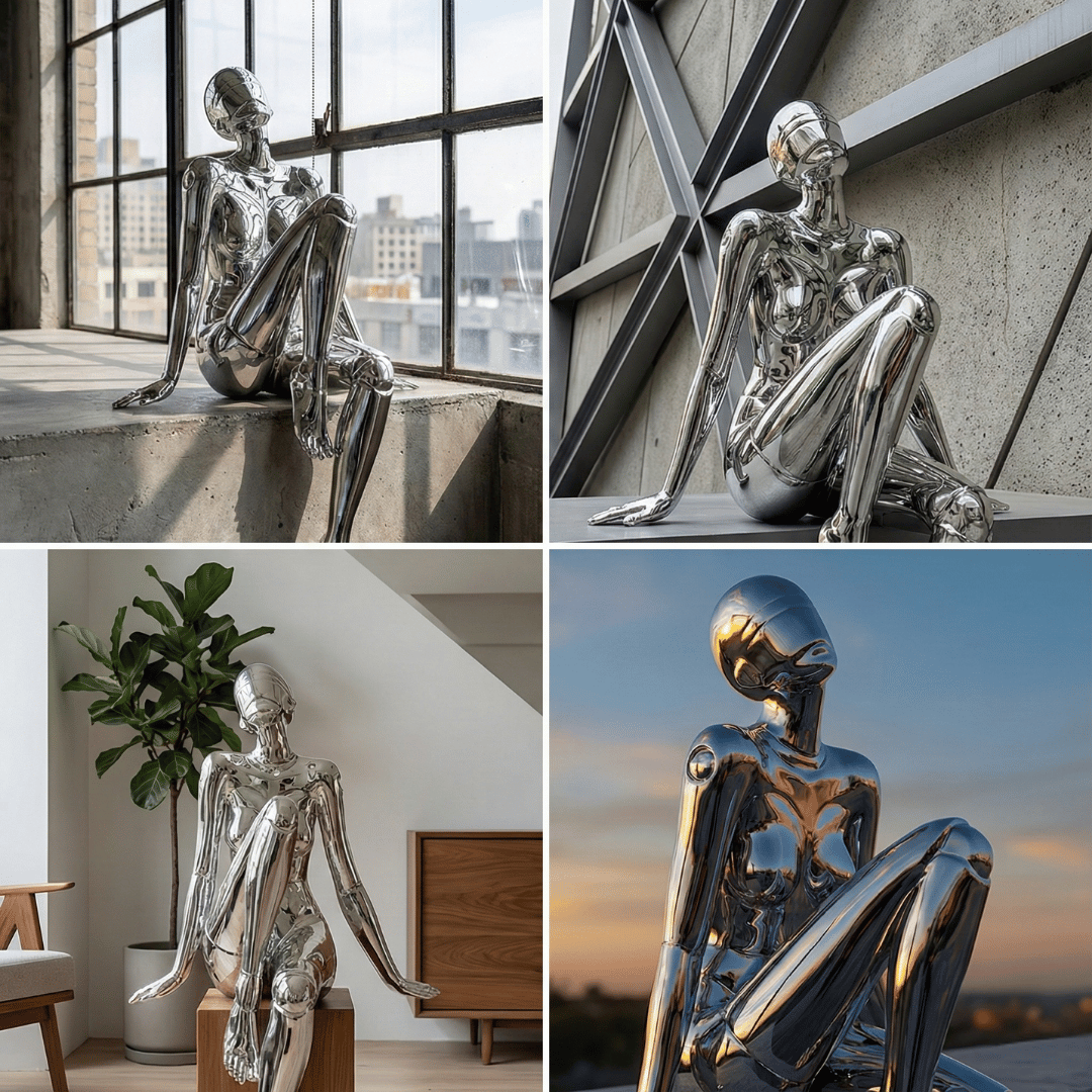 CHROME REVERIE | Seated Figure Sculpture