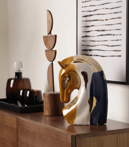 Tricolor Elegance - Abstract Ceramic Horse Sculpture