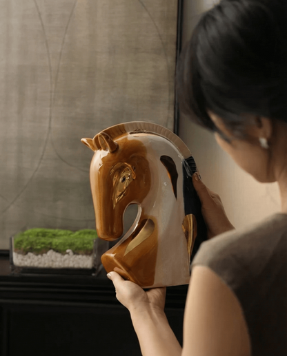 Tricolor Elegance - Abstract Ceramic Horse Sculpture
