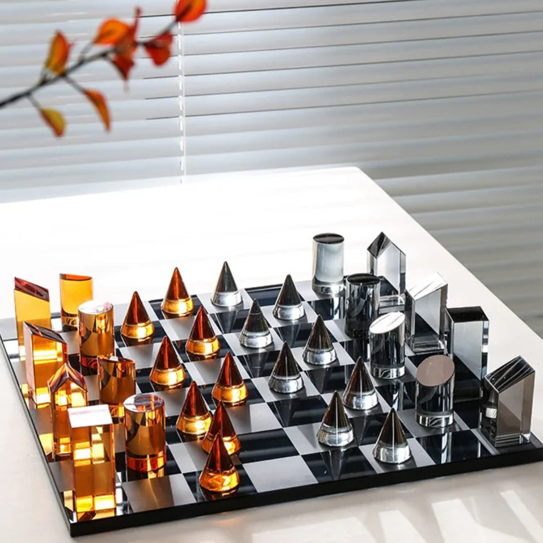 Geometric Crystal Chess Set Display
