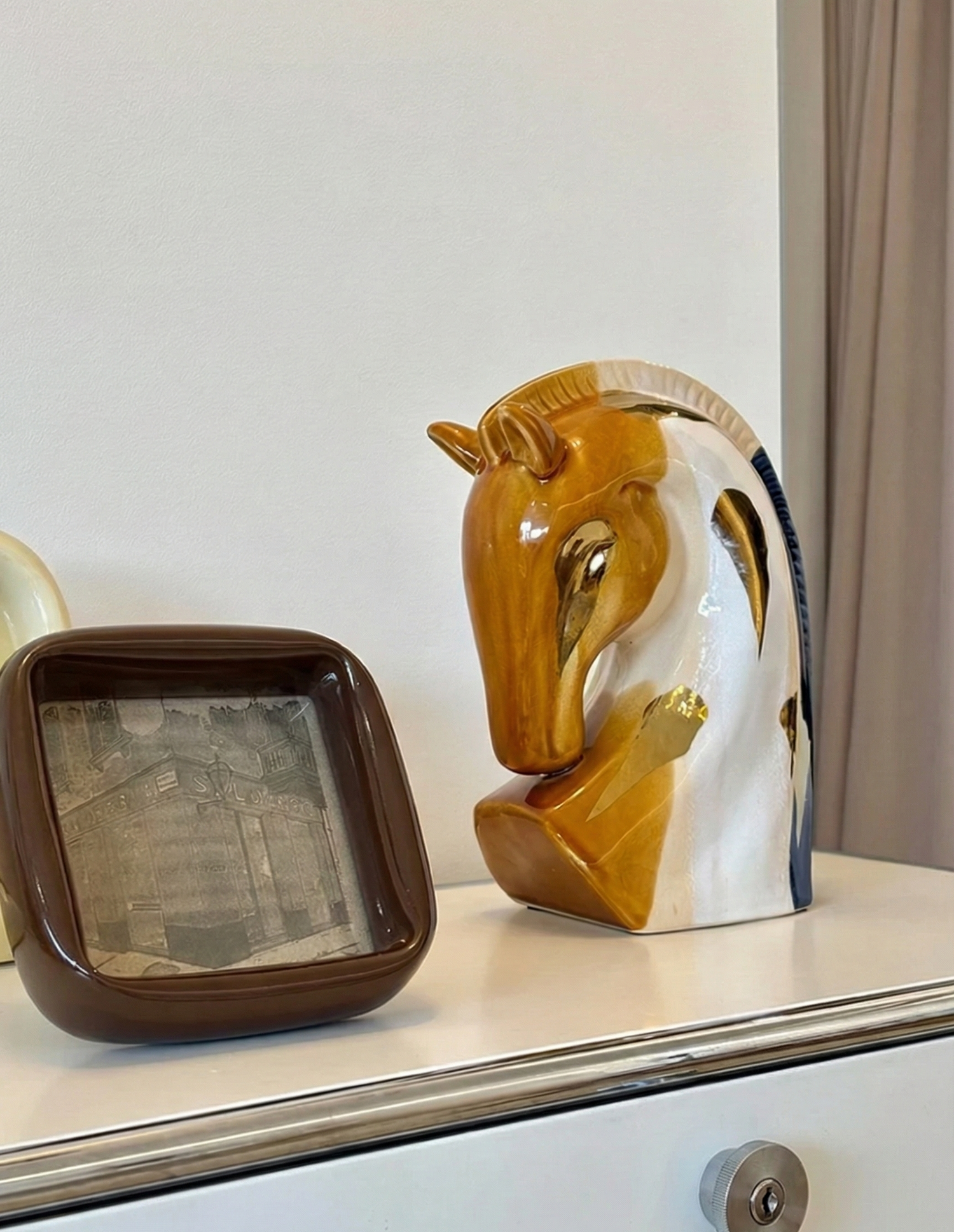 Tricolor Elegance - Abstract Ceramic Horse Sculpture