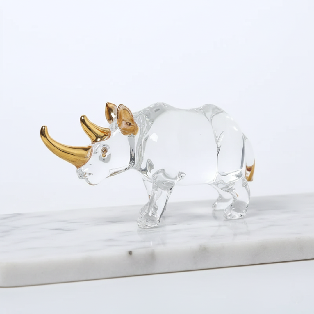 The Resilience - Crystal Rhinoceros with Gold-Accented Horn