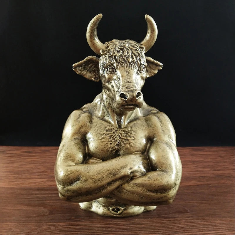 Titan Bull – Crossed-Arms Golden Bull Head Sculpture