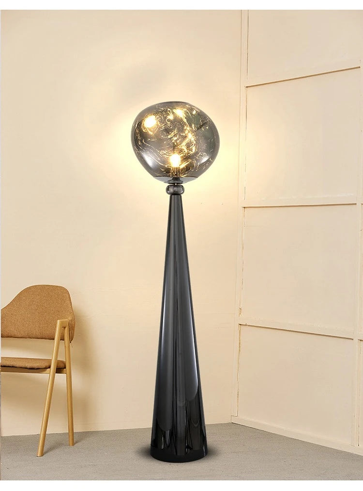 The Vulcan - Organic Form Floor Lamp with Smoke Gray Shade