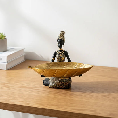 African Seated Figure Tray Sculpture