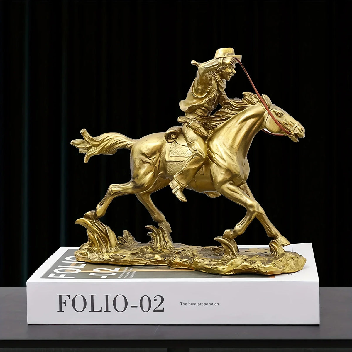 Resin Cowboy Horseman Statue