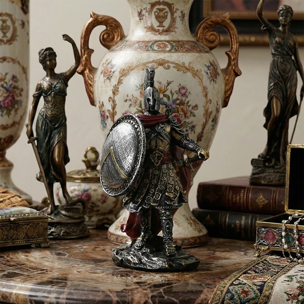 THE PAUSANIAS
Spartan Shield-Bearer Sculpture · Hand-Finished Resin
