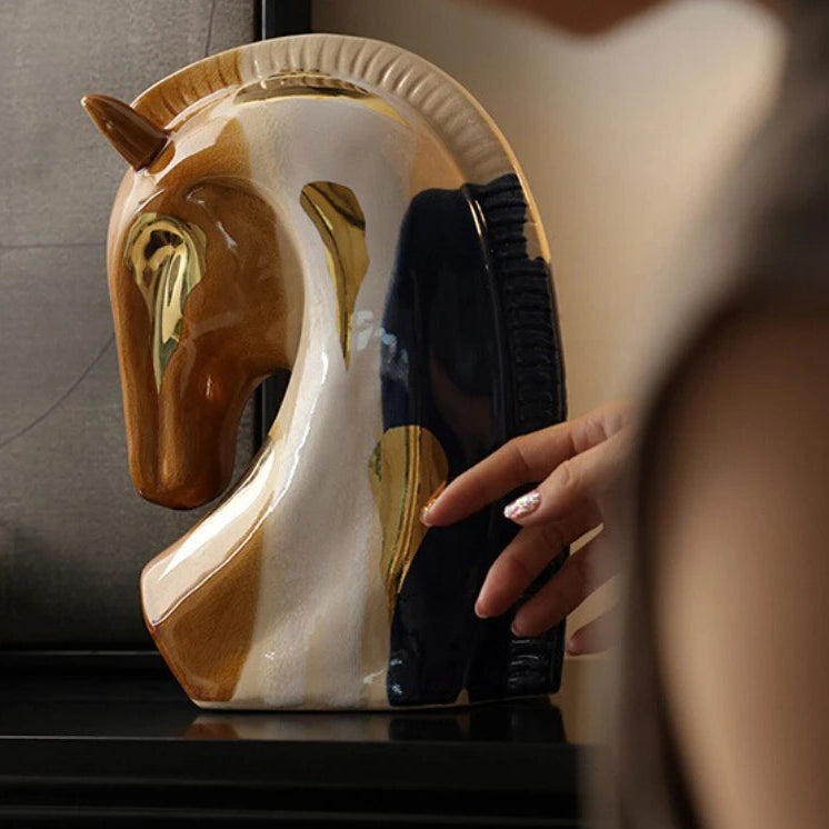 Tricolor Elegance - Abstract Ceramic Horse Sculpture