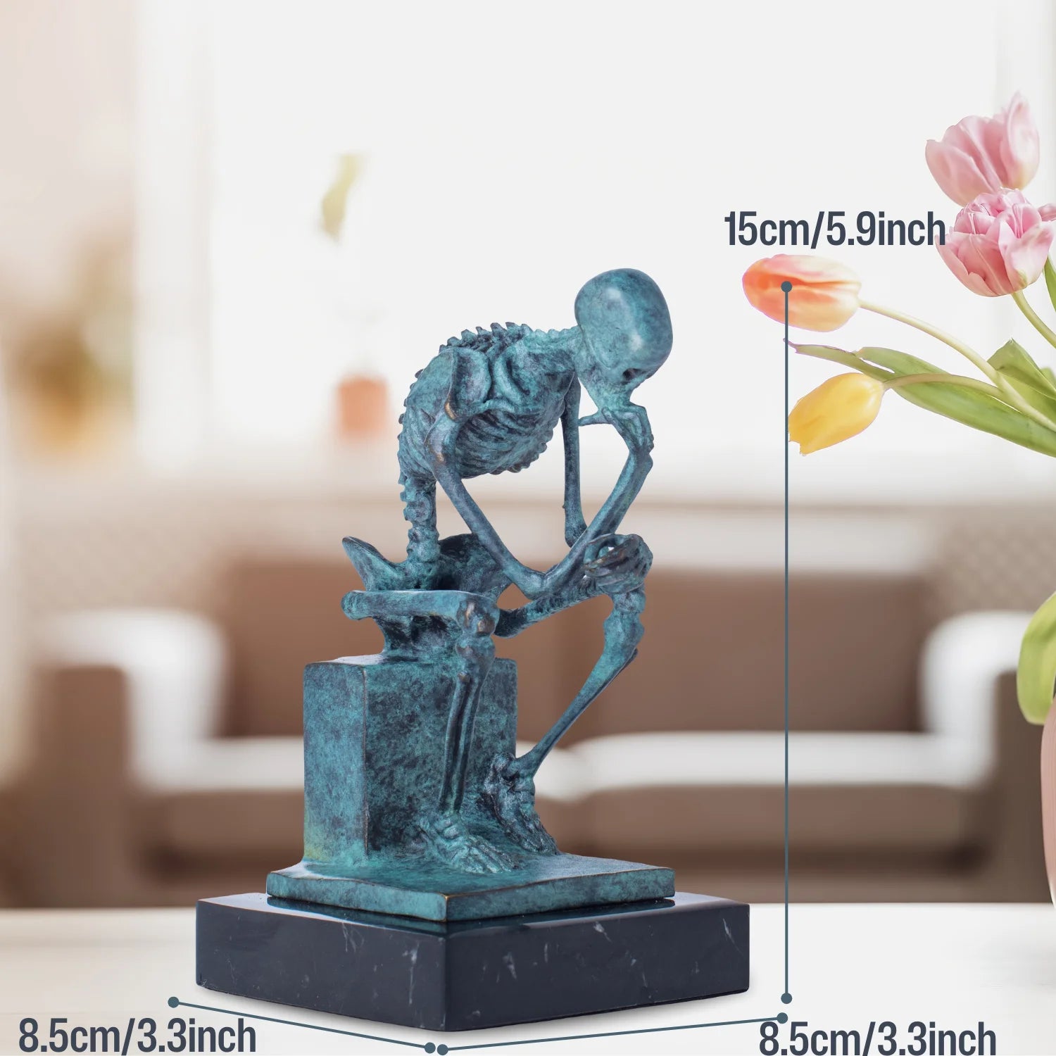 The Mortality - Skull Thinker Bronze Sculpture on Marble Base